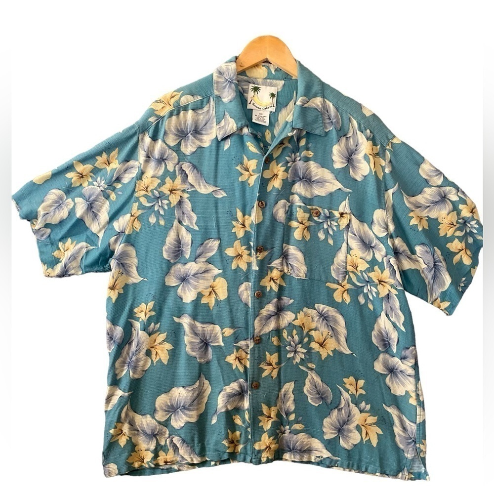 Tommy Bahama Mens XLarge Floral Tropical  on Blue Woven Silk/Mint
